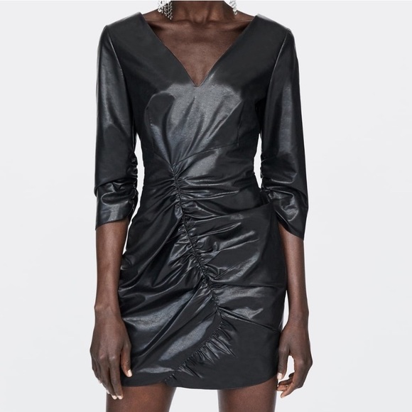 Ruched faux leather dress zara Clearance